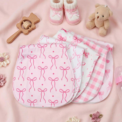 5 Pack 19"x9" Set SmoothNovelty Pink Bow Baby Burp Cloths Soft Absorbent Burping Rags for Newborns Spit up Cloths