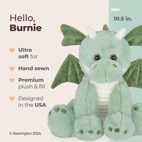 Bearington Collection Burnie Plush Dragon Stuffed Animal - 10.5 Inch