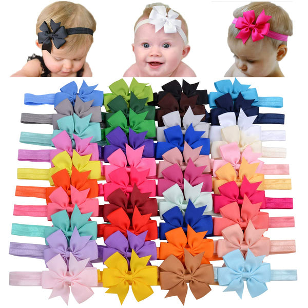 jollybows 40pcs Baby Girls Hair Accessories, 3" Grosgrain Ribbon Hair Bows Headbands for Infants Newborn Toddler