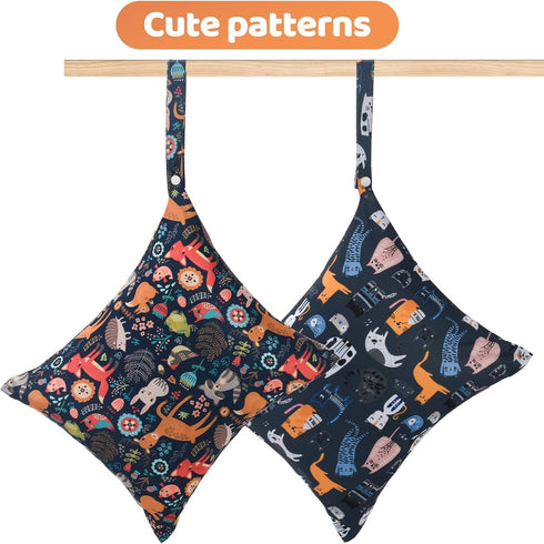 2pcs Waterproof Reusable Cloth Diaper Wet Dry Bags with Two Zippered Pockets for Travel Beach Pool Daycare - Animal