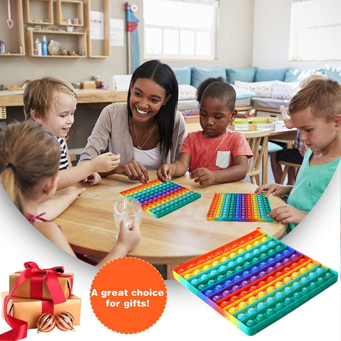 7.8in Big Size P0pp Math Toys, Rainbow Square Fidget Toy for Stress Relief and Math Manipulatives
