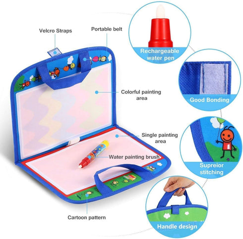 Jenilily Water Doodle Mat, Portable Travel Drawing Bag Mat with Pen Educational Painting Toy for Kids