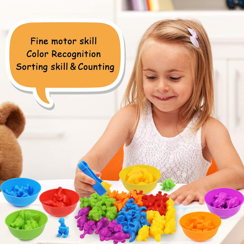 RAEQKS Counting Sorting Dinosaur Toys Montessori Sensory Matching Toy with Bowls, Preschool Learning Activities