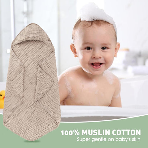 2 Pack 32 32 Inches, Synrroe Hooded Muslin Cotton Baby Towels (Green/Brown), by Ultra-Soft & Breathable for Baby Bath