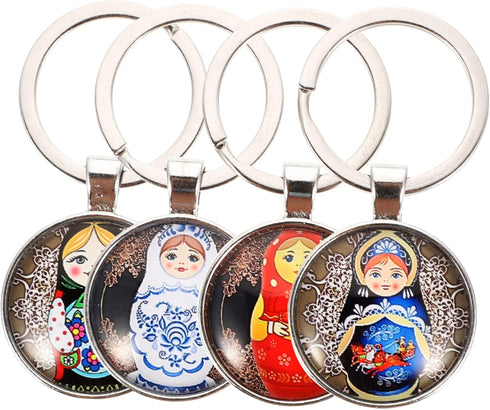 4pcs Russian Pendant Year Keychains, Chinese Decorative Dolls for Bag Charms and Tote Decoration