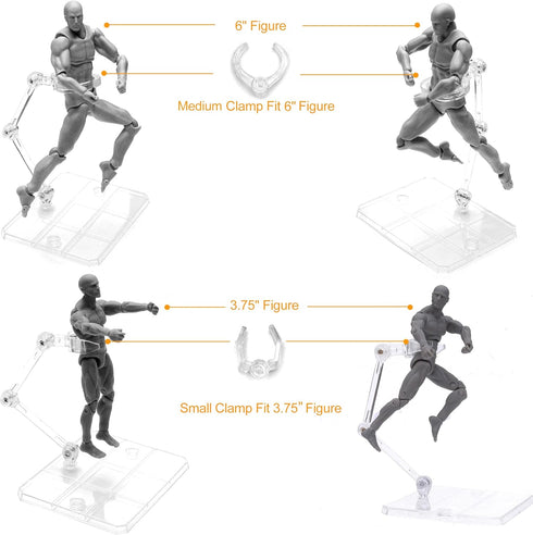 Yocoolfun 3 Pack 3.75" 6" 3 Action Figure Stand for and Figures - Each Doll Model Support Stand includes Clamps