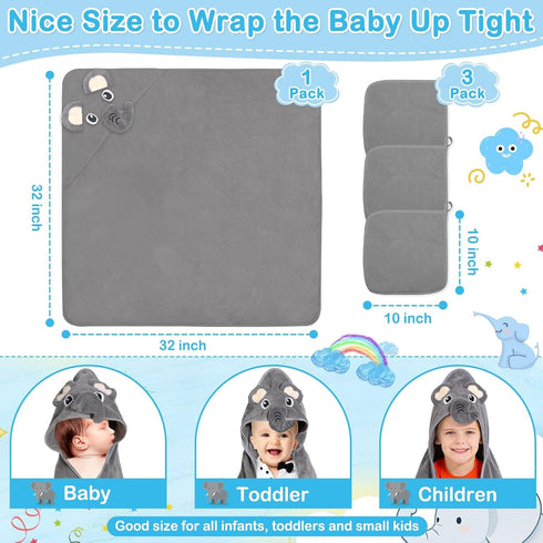 4 Set, 1 3 Flasoo Pcs Baby Towels and Washcloths Pcs Animal Hooded Baby Towels & Pcs Baby Washcloths for Newborns