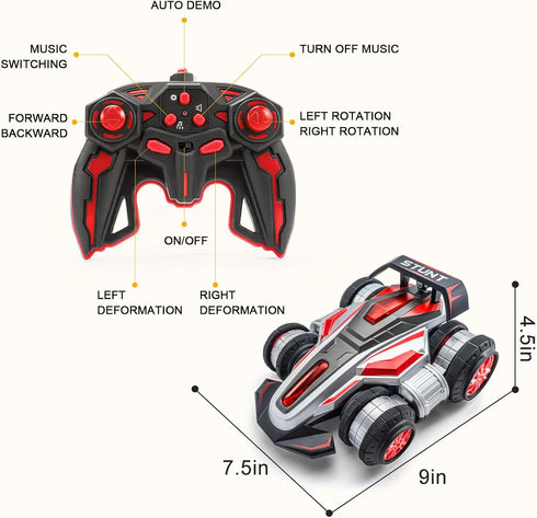 RC Cars - 2.4 GHz Fast Stunt RC Car, 4WD 360° Rotating Trucks with Lights & Music, Off Road Toy for Kids