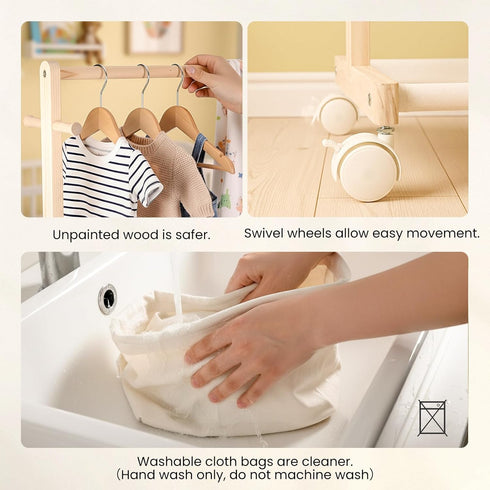 Woodtoe Baby Diaper Caddy Cart with Movable Storage Organizer, Natural Newborn Nursery Essentials, Mobile Utility Cart