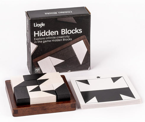 Lingle 80 3D Wooden Hidden Blocks Puzzle Game - Brain Challenges with Solid Wood Box & Deluxe Black and White Pieces