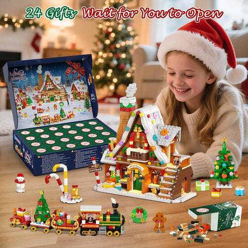 2025 Set 24 Countdown 12+ INSOON Advent Calendar Gingerbread House Mini Building with Light, Days Christmas Village