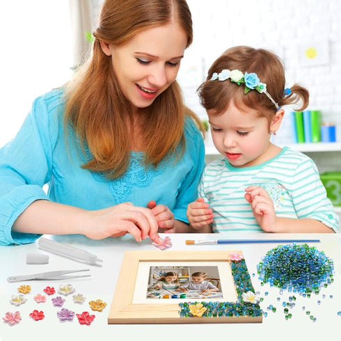 LEJITEKK 6-12 DIY Mosaic Picture Frame Craft Kit for Kids - Creative Arts & Crafts Glass Pebbles Activity for Girls