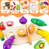 1 2 3 Wooden Food for Play Kitchen - Cutting Fruits Toys for Years Old Toddlers Kids, Vegetables Gift for Boys Girls