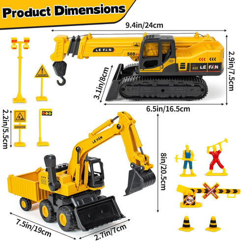 3 1 3-5, Playset Kids Construction Toys for Boys - in Excavator, Crane and Dump Trucks with Road Signs for Toddlers