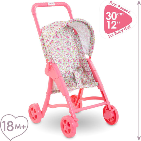 Corolle Baby Doll Stroller with Folding Canopy - Mon Premier Poupon Accessory for 12" Dolls, Pink/Floral Pattern