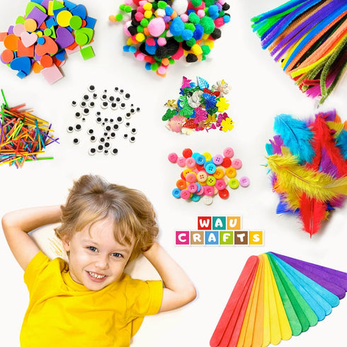 WAU CRAFTS 1750 pcs Arts and Crafts Supplies Set for Kids - Crafting for School, Kindergarten, and Homeschool