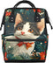 Hsnar Christmas Cat Flowers Waterproof Diaper Bag Backpack Large Capacity Baby Bag with