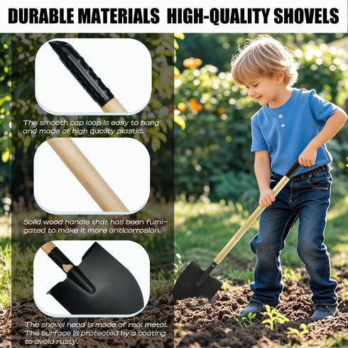 Set, 2Pcs 3 Kids Rake and Shovel Garden Tools Metal Head with Wooden Handle, Great Gardening Gifts for Boys Girls Age