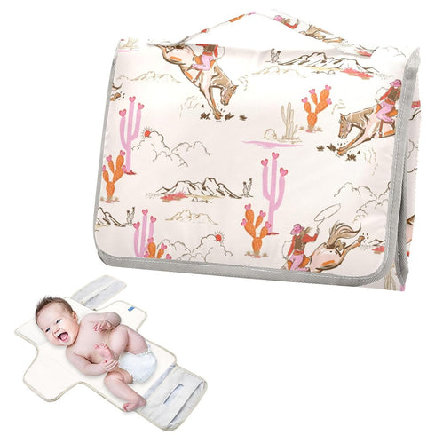Portable Changing Pad for Baby - Cute Rodeo Cowgirl Waterproof Diaper Changing Mat Travel Changing Pad with Built