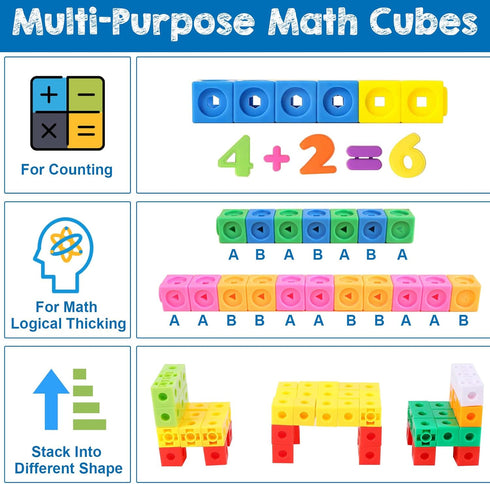 Poen 800 pcs Counting Blocks, Colorful Math Manipulatives, Educational Math Construction Toy for Kids Ages 4-8