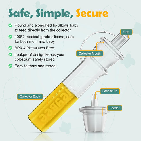 Honeybee Baby Set 7 5mL Colostrum Collector Kit | Reusable Silicone Breast Milk Collector for Harvesting Colostrum