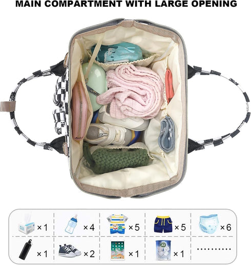 Dezcrab Backpack Backpacks Marble Checkered Baby Diaper Bag for Women, Large Capacity Waterproof Maternity Travel Nappy