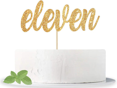 Eleven Cake Topper for Happy 11th Birthday or Anniversary Party Decor - Mixed Gold Glitter Decoration Supplies
