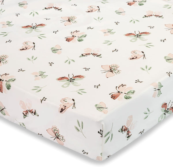 Crane Baby Crib Sheet - 100% Cotton, Breathable Fitted Sheet for Standard