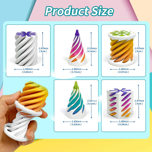 5 Pack 3D 3D Impossible Passthrough Fidget Toy, Printed Impossible Cone, Rainbow Gradient Colors with White Base