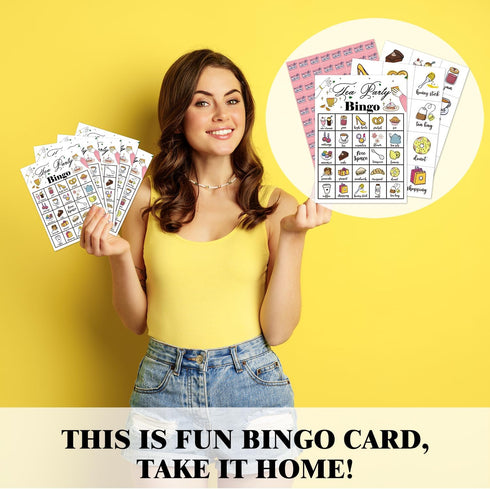 Tea Party Bingo Game, 24 Players Cards for Women Men Birthday Favors, Family Holiday Party Supplies Garden Decoration