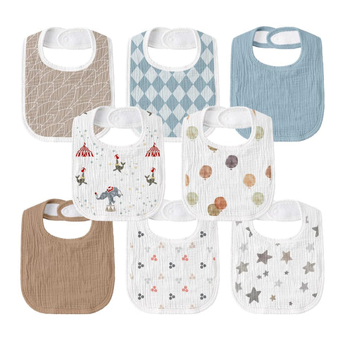 GLLQUEN BABY Muslin Drool Bibs for Boys and Girls, 8 Pack, Adjustable Baby Bibs for Teething and Feeding Essentials