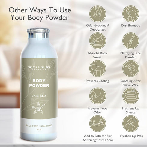 4oz, 1-Pack SoCal Suds & Company - Natural Body Powder Talc-Free - with Arrowroot Powder, Kaolin, Aspen Bark Extract