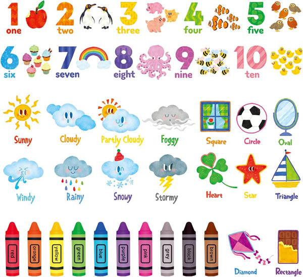 DECOWALL DS9-8056 Numbers Crayons Weather and Shape Wall Decals Stickers Kids Nursery