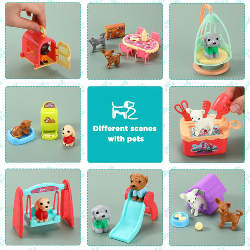 Pet Pretend Play Toys Set, 48 Pcs Realistic Pet Figures Playset for Cat and Dog Care Role Play, Birthday Gift