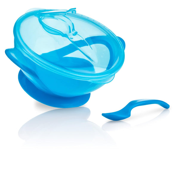 Nuby Easy Go Suction Bowl with Lid and Snap-in Spoon, Colors Vary
