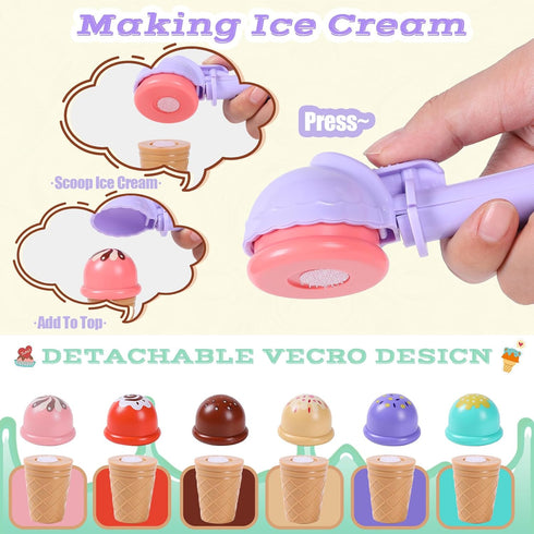 FENYAN Set, 3-5, Counter 3-8 Ice Cream Play Pretend Play Store for Toddlers Various Flavors Popsicle Ice Cream Shop