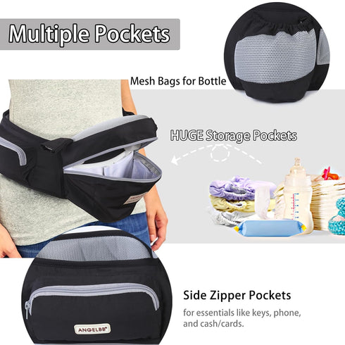 180 Baby Hip Carrier with Foldable Seat Up-Down for Infant,Adjustable Straps Also as Waistband Extender,Huge