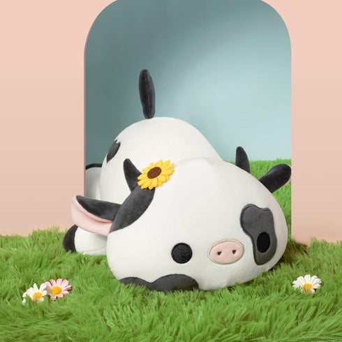 12") Onsoyours Cute Cow Plushie with Sunflower Headwear, Soft Stuffed Milk Love Cow Squishy Plush Animal Toy Flower Cow