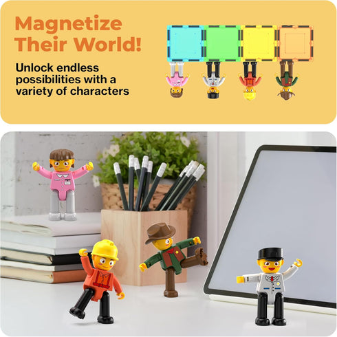 PicassoTiles Profession Character Action Figures, Toddler Toy Set, Pretend Play Magnet Expansion Pack