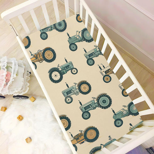 YANENDIE 39 27 Inch Vintage Tractors Crib Sheets - Boys & Girls Cotton Crib Sheet for Standard Crib and Toddler