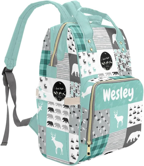 Noverbibi Backpack Mommy Daypack Personalized Woodland Deer Bear Diaper Bag with Name Custom Baby Bag, Nursing Tote