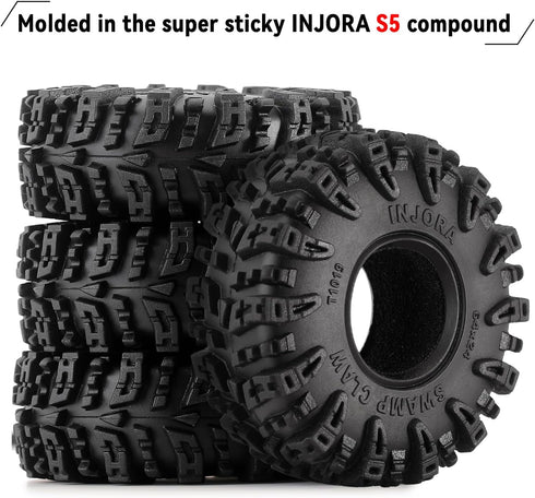 INJORA 1.0 Tires - S5 Swamp Claw Mud Terrain Tires for TRX4M AX24 SCX24 FCX24 1/18 1/24 RC Crawler Car, 64 * 24mm, T1019