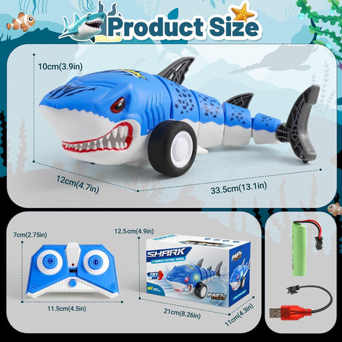 Kids,2.4Ghz Shark Remote Control Car for Electric RC Shark Toys with Glowing Light and Flexible Tail,Rechargeable Robot