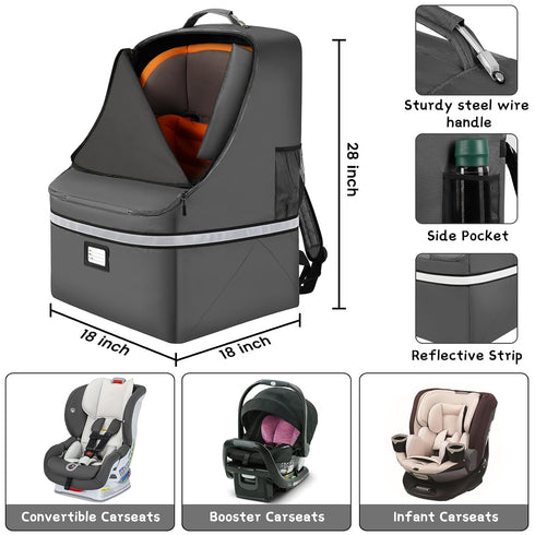Padded Car Seat Travel Bag, Large Durable Carrier Bag with Steel Cable Handle and Reflective Stripes