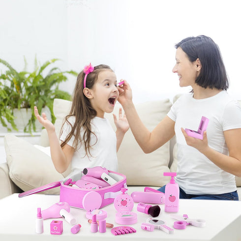 Set 3 4 5 6 7 GAGAKU Wooden Makeup Toy Pretend Wood Beauty Hair Salon Toys for Toddler Wooden Makeup Kit for Girls