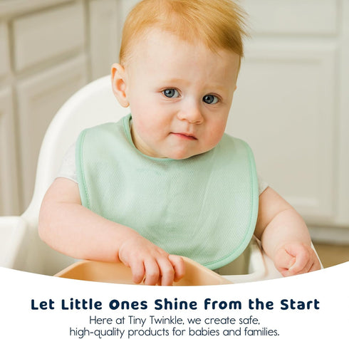 Tiny Twinkle 8 Pack Baby Feeding Bibs - Waterproof and Absorbent Infant Drool and Feeding Bibs