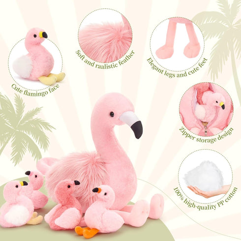 Animals-18in Mommy 4 MorisMos Plush Flamingo Stuffed Stuffed Flamingo with Baby Bird Toys for Girls Boys,Pink Bird