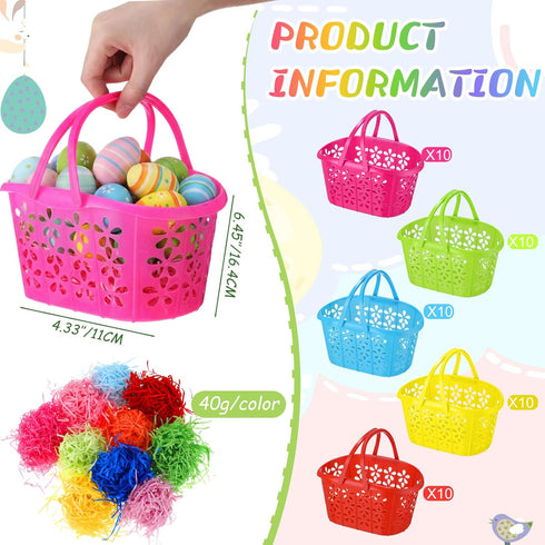 50 Wenqik Pcs Plastic Easter Baskets for Kids Bulk Easter Egg Baskets Empty Easter Plastic Buckets for Kids with Handle