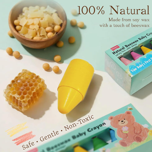 12 Soy & Beeswax Crayons for Toddlers, Colors Non-Toxic Natural Crayons, Chunky Easy-Grip Design for Little Hands