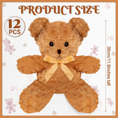 12 11.8 Inch(Brown) Jenaai Pieces Stuffed Animals Stuffed Bear with Bow Soft Party Gift Bears for Shower Centerpieces